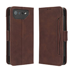 Leather Case Stands Flip Cover Holder BY3 for Asus ROG Phone 7 Brown