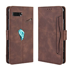 Leather Case Stands Flip Cover Holder BY3 for Asus ROG Phone II ZS660KL Brown