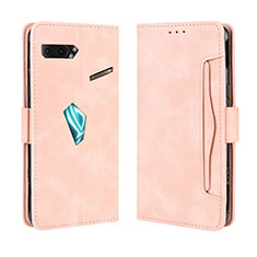 Leather Case Stands Flip Cover Holder BY3 for Asus ROG Phone II ZS660KL Pink