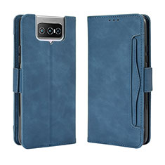 Leather Case Stands Flip Cover Holder BY3 for Asus ZenFone 8 Flip ZS672KS Blue