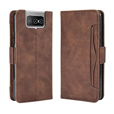 Leather Case Stands Flip Cover Holder BY3 for Asus ZenFone 8 Flip ZS672KS Brown