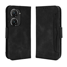 Leather Case Stands Flip Cover Holder BY3 for Asus Zenfone 9 Black