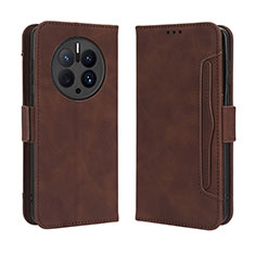 Leather Case Stands Flip Cover Holder BY3 for Huawei Mate 50 Pro Brown