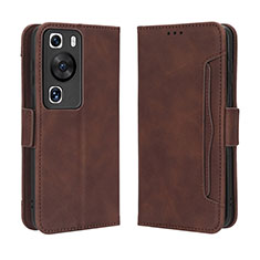 Leather Case Stands Flip Cover Holder BY3 for Huawei P60 Brown