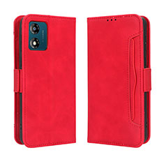 Leather Case Stands Flip Cover Holder BY3 for Motorola Moto E13 Red