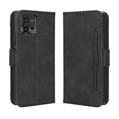 Leather Case Stands Flip Cover Holder BY3 for Motorola Moto G72 Black