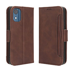 Leather Case Stands Flip Cover Holder BY3 for Nokia C02 Brown