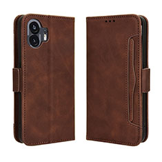 Leather Case Stands Flip Cover Holder BY3 for Nothing Phone 2 Brown