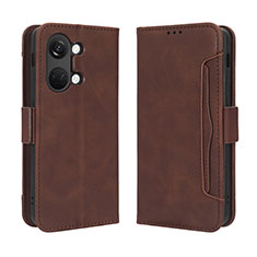 Leather Case Stands Flip Cover Holder BY3 for OnePlus Ace 2V 5G Brown