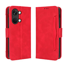 Leather Case Stands Flip Cover Holder BY3 for OnePlus Ace 2V 5G Red