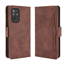 Leather Case Stands Flip Cover Holder BY3 for Oppo A95 5G Brown