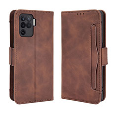 Leather Case Stands Flip Cover Holder BY3 for Oppo F19 Pro Brown