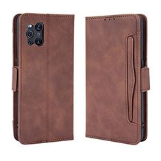 Leather Case Stands Flip Cover Holder BY3 for Oppo Find X3 5G Brown