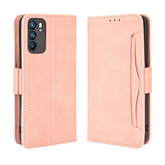 Leather Case Stands Flip Cover Holder BY3 for Oppo Reno6 5G Pink