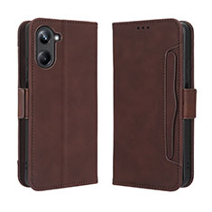 Leather Case Stands Flip Cover Holder BY3 for Realme 10 Pro 5G Brown