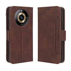 Leather Case Stands Flip Cover Holder BY3 for Realme 11 Pro 5G Brown