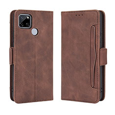 Leather Case Stands Flip Cover Holder BY3 for Realme C12 Brown