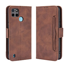 Leather Case Stands Flip Cover Holder BY3 for Realme C21Y Brown