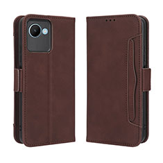 Leather Case Stands Flip Cover Holder BY3 for Realme C30 Brown