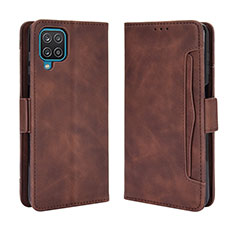 Leather Case Stands Flip Cover Holder BY3 for Samsung Galaxy A12 Brown