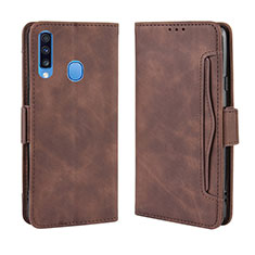 Leather Case Stands Flip Cover Holder BY3 for Samsung Galaxy A20s Brown