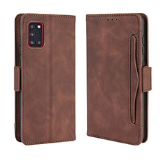 Leather Case Stands Flip Cover Holder BY3 for Samsung Galaxy A31 Brown