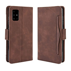Leather Case Stands Flip Cover Holder BY3 for Samsung Galaxy A71 5G Brown