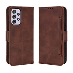 Leather Case Stands Flip Cover Holder BY3 for Samsung Galaxy A73 5G Brown