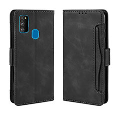 Leather Case Stands Flip Cover Holder BY3 for Samsung Galaxy M21 Black