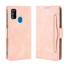 Leather Case Stands Flip Cover Holder BY3 for Samsung Galaxy M30s Pink