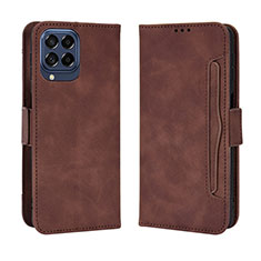 Leather Case Stands Flip Cover Holder BY3 for Samsung Galaxy M33 5G Brown