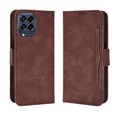 Leather Case Stands Flip Cover Holder BY3 for Samsung Galaxy M53 5G Brown