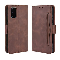 Leather Case Stands Flip Cover Holder BY3 for Samsung Galaxy S20 Brown