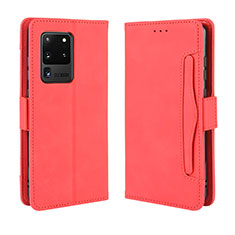 Leather Case Stands Flip Cover Holder BY3 for Samsung Galaxy S20 Ultra Red