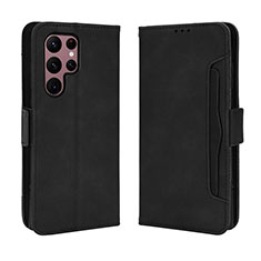 Leather Case Stands Flip Cover Holder BY3 for Samsung Galaxy S23 Ultra 5G Black