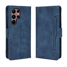 Leather Case Stands Flip Cover Holder BY3 for Samsung Galaxy S23 Ultra 5G Blue