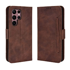 Leather Case Stands Flip Cover Holder BY3 for Samsung Galaxy S23 Ultra 5G Brown