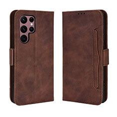 Leather Case Stands Flip Cover Holder BY3 for Samsung Galaxy S24 Ultra 5G Brown