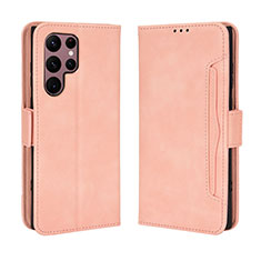 Leather Case Stands Flip Cover Holder BY3 for Samsung Galaxy S24 Ultra 5G Pink