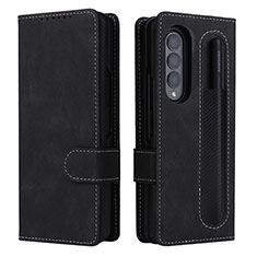 Leather Case Stands Flip Cover Holder BY3 for Samsung Galaxy Z Fold3 5G Black