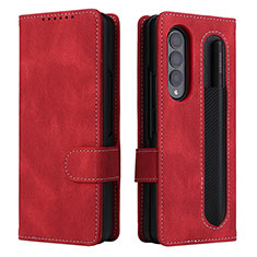 Leather Case Stands Flip Cover Holder BY3 for Samsung Galaxy Z Fold3 5G Red