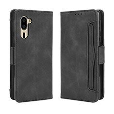 Leather Case Stands Flip Cover Holder BY3 for Sharp Simple Sumaho 5 Black