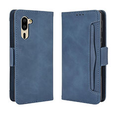 Leather Case Stands Flip Cover Holder BY3 for Sharp Simple Sumaho 5 Blue