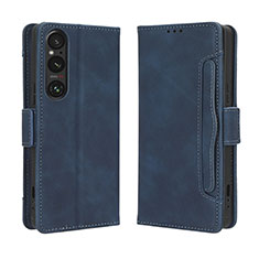 Leather Case Stands Flip Cover Holder BY3 for Sony Xperia 1 V Blue