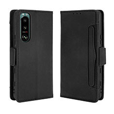 Leather Case Stands Flip Cover Holder BY3 for Sony Xperia 5 III Black