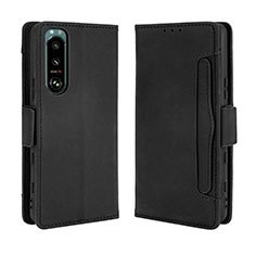 Leather Case Stands Flip Cover Holder BY3 for Sony Xperia 5 III SO-53B Black