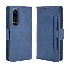 Leather Case Stands Flip Cover Holder BY3 for Sony Xperia 5 III SO-53B Blue