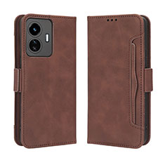 Leather Case Stands Flip Cover Holder BY3 for Vivo iQOO Z6 Lite 5G Brown