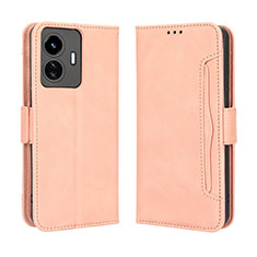 Leather Case Stands Flip Cover Holder BY3 for Vivo iQOO Z6 Lite 5G Pink