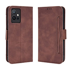 Leather Case Stands Flip Cover Holder BY3 for Vivo T1 5G India Brown